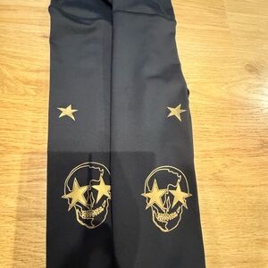 CHRLDR Black Leggings with Gold‎ Star and Skull Design